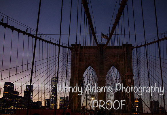 Night falls on Brooklyn Bridge